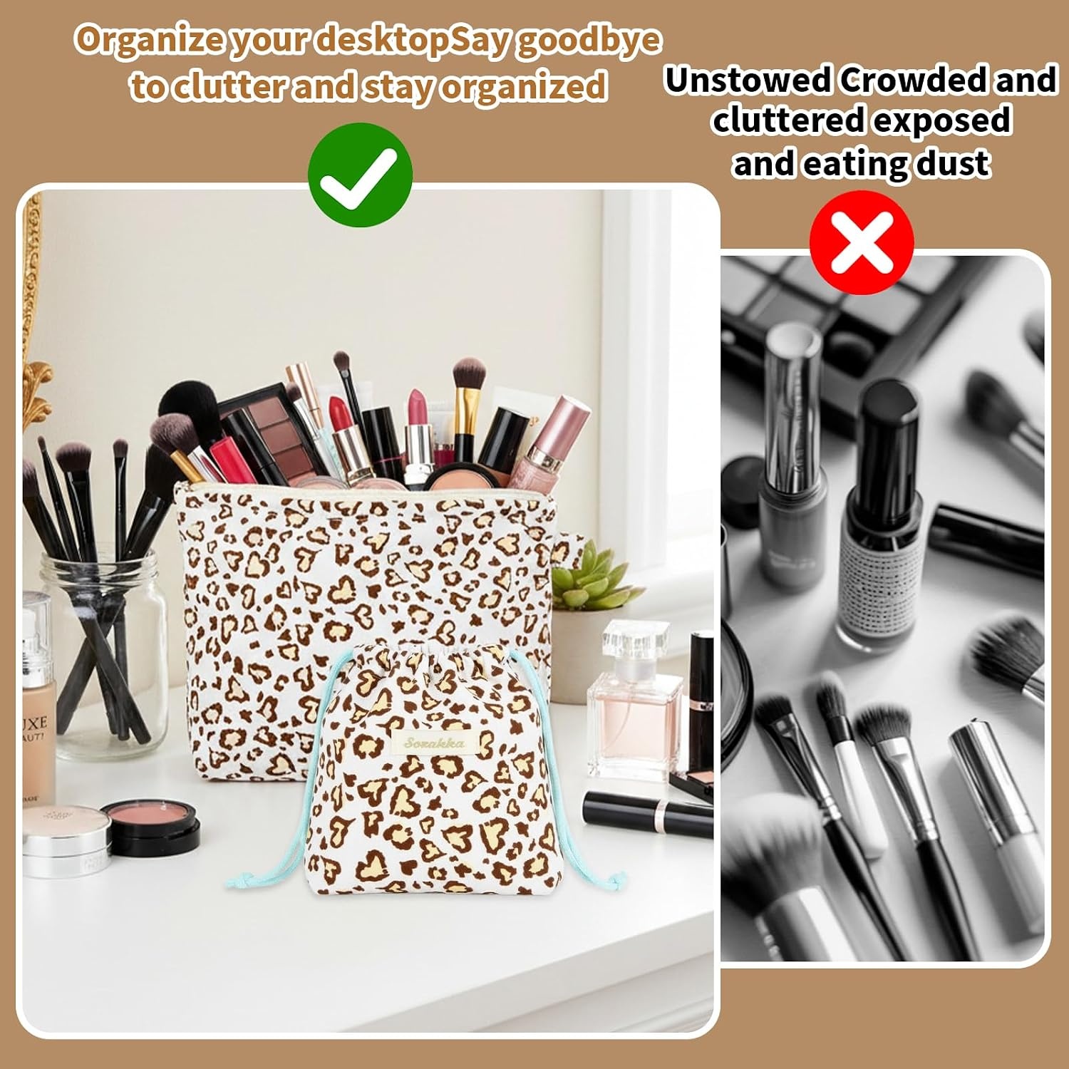 2-delige Make-uptas Set Luipaardprint Bruin Beige - 58% Korting