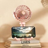 Draagbare USB-ventilator multi-scène, flexibel, met zuignap en ophangfunctie, 3 snelheden en 360° rotatie, voor kinderwagen, tafel, muur, auto (roze)