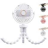 Draagbare USB-ventilator multi-scène, flexibel, met zuignap en ophangfunctie, 3 snelheden en 360° rotatie, voor kinderwagen, tafel, muur, auto (roze)