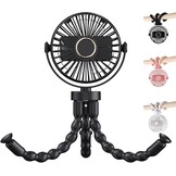 Draagbare USB-ventilator multi-scène, flexibel, met zuignap en ophangfunctie, 3 snelheden en 360° rotatie, voor kinderwagen, tafel, muur, auto (roze)