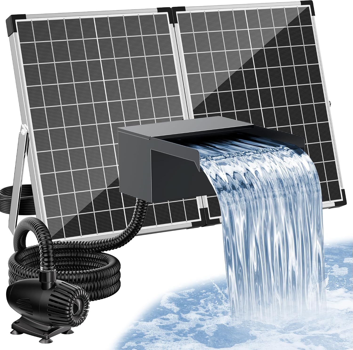 Zonne-watervalset Tuinvijver | 55W Zonnepaneel | 20cm RVS | 35% Korting