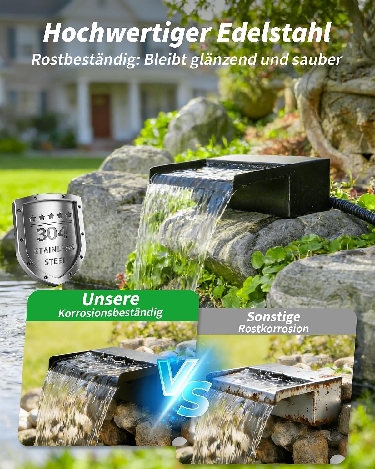 Zonne-watervalset Tuinvijver | 55W Zonnepaneel | 20cm RVS | 35% Korting