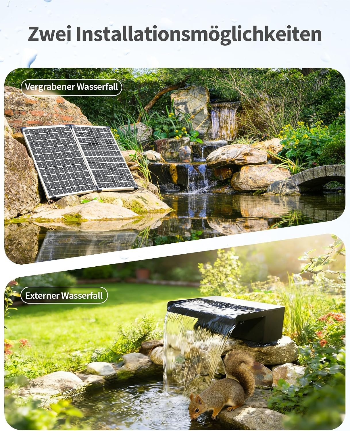 Zonne-watervalset Tuinvijver | 55W Zonnepaneel | 20cm RVS | 35% Korting