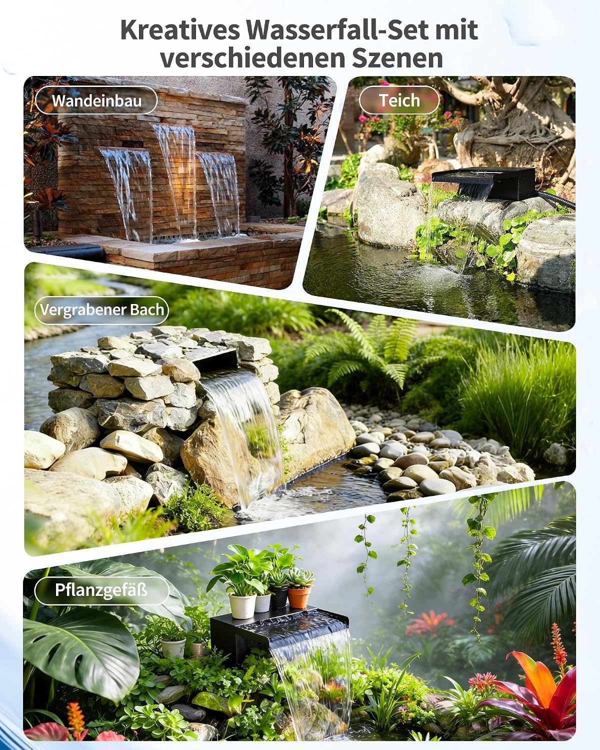 Zonne-watervalset Tuinvijver | 55W Zonnepaneel | 20cm RVS | 35% Korting