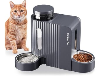 Gardner Pet Automatische zwaartekracht kattenvoerbak en waterdispenser, roestvrij staal, twee-in-één set, dispenser met grote capaciteit voor huisdieren, honden, puppy's, kittens, konijnen