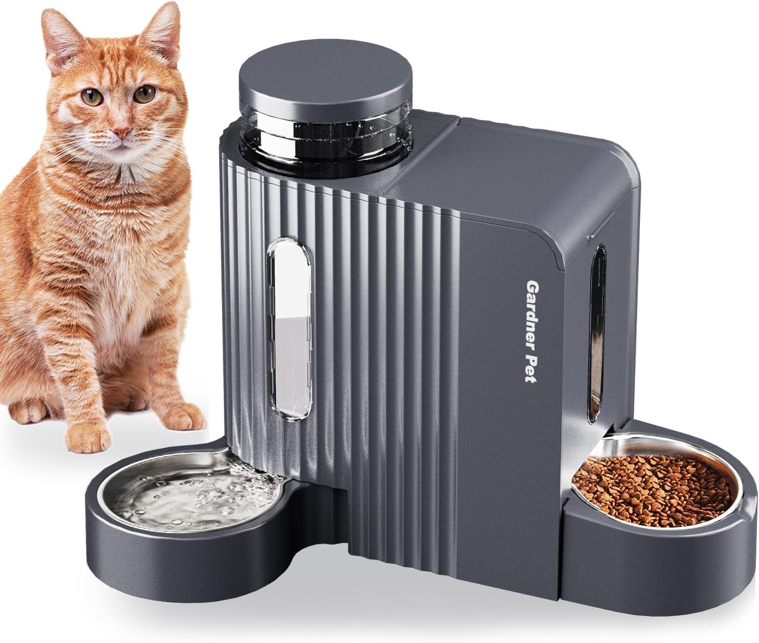 Gardner Pet Automatische zwaartekracht kattenvoerbak en waterdispenser, roestvrij staal, twee-in-één set, dispenser met grote capaciteit voor huisdieren, honden, puppy's, kittens, konijnen