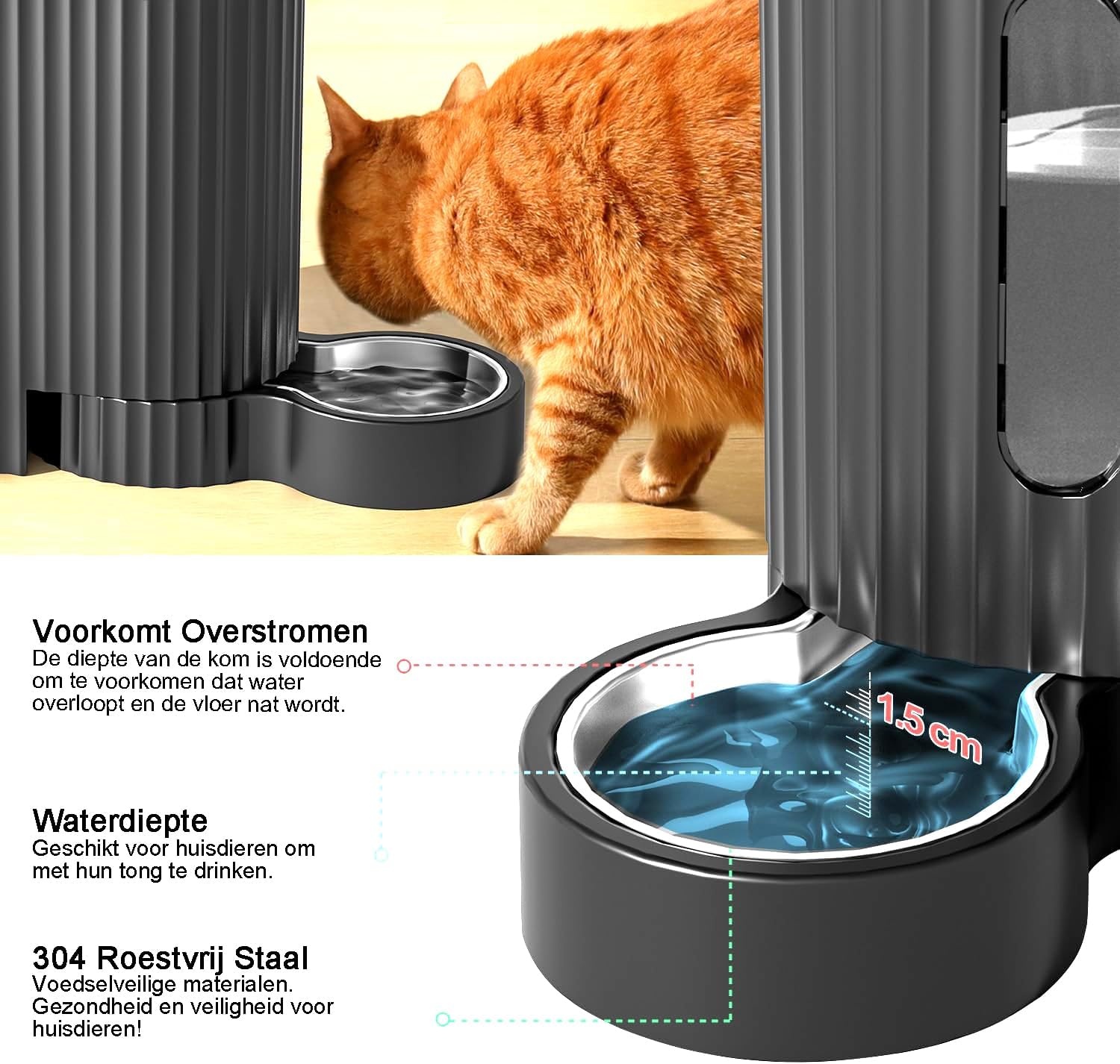 Gardner Pet Automatische zwaartekracht kattenvoerbak en waterdispenser, roestvrij staal, twee-in-één set, dispenser met grote capaciteit voor huisdieren, honden, puppy's, kittens, konijnen