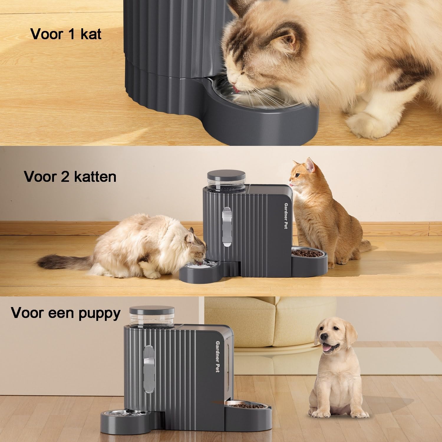Gardner Pet Automatische zwaartekracht kattenvoerbak en waterdispenser, roestvrij staal, twee-in-één set, dispenser met grote capaciteit voor huisdieren, honden, puppy's, kittens, konijnen