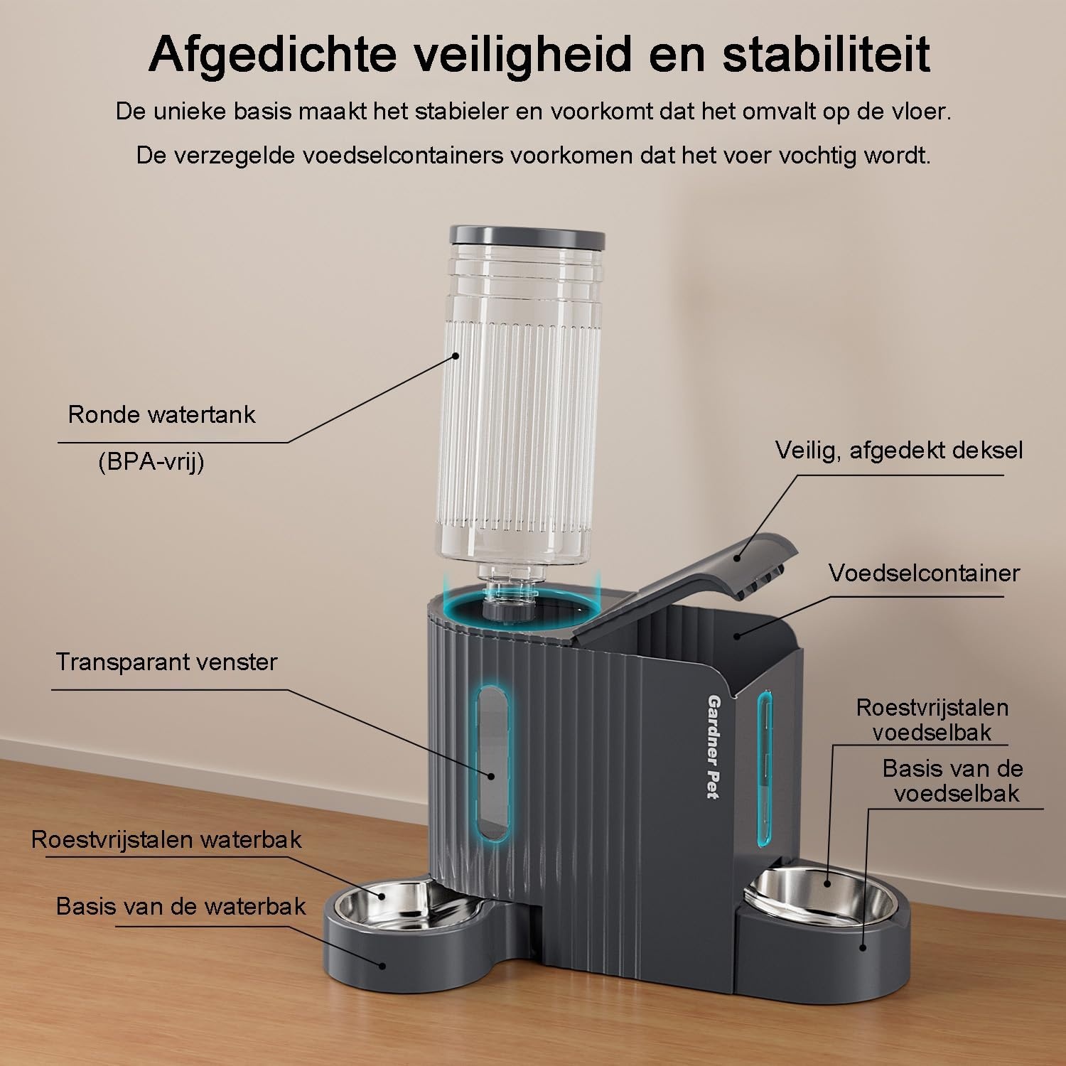 Gardner Pet Automatische zwaartekracht kattenvoerbak en waterdispenser, roestvrij staal, twee-in-één set, dispenser met grote capaciteit voor huisdieren, honden, puppy's, kittens, konijnen