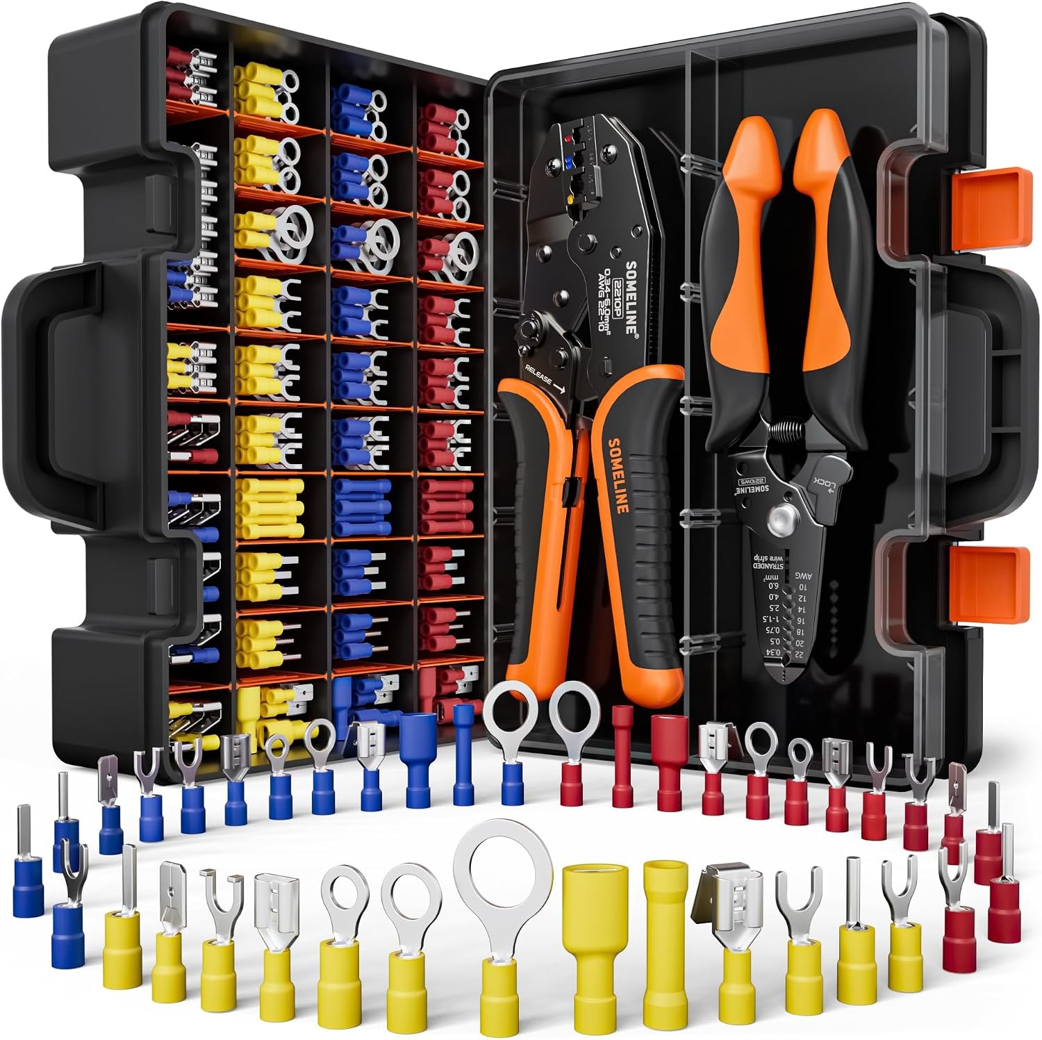 SOMELINE Krimptang incl. 39 Soorten Kabelschoenen - Kabelschoenen Assortiment voor [0,34-6mm²] Cable Crimping Tool,Kabelschoenen Kabelschoentang Set - Kabelhulzen - Ferrule Crimping Tool Kit