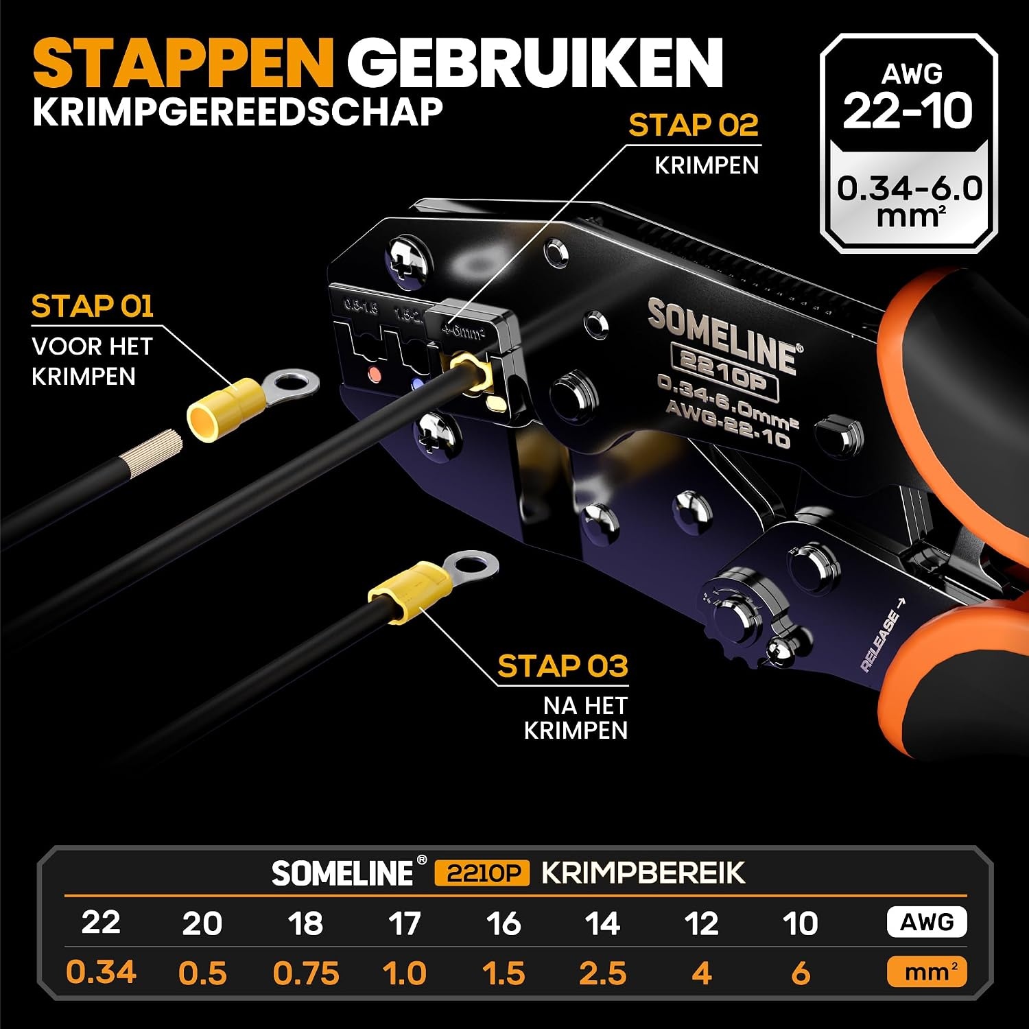 SOMELINE Krimptang incl. 39 Soorten Kabelschoenen - Kabelschoenen Assortiment voor [0,34-6mm²] Cable Crimping Tool,Kabelschoenen Kabelschoentang Set - Kabelhulzen - Ferrule Crimping Tool Kit
