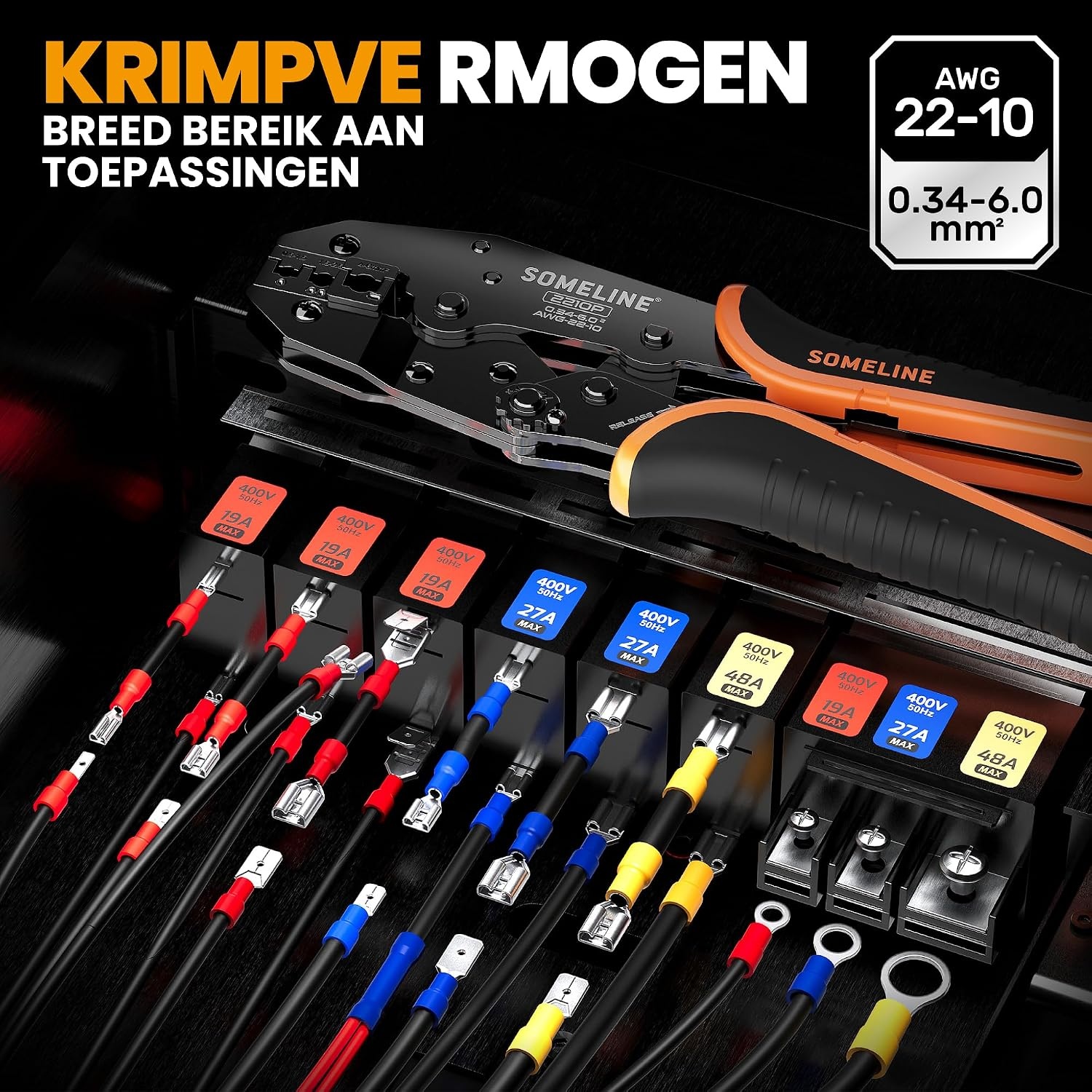 SOMELINE Krimptang incl. 39 Soorten Kabelschoenen - Kabelschoenen Assortiment voor [0,34-6mm²] Cable Crimping Tool,Kabelschoenen Kabelschoentang Set - Kabelhulzen - Ferrule Crimping Tool Kit