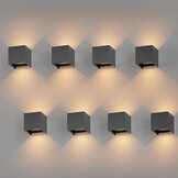 K-Bright 8 Stuks LED Wandlampen Binnen/Buiten 12W Wandlamp OP EN Neer Verstelbare Lichtstraal, 3000K Warm Wit Buiten Wandlamp IP65 Voor Woonkamer Slaapkamer Balkon, Donkergrijs