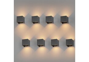 8x LED Wandlamp 12W Warm Wit IP65 Donkergrijs - 43% Korting!