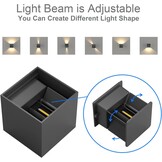 K-Bright 8 Stuks LED Wandlampen Binnen/Buiten 12W Wandlamp OP EN Neer Verstelbare Lichtstraal, 3000K Warm Wit Buiten Wandlamp IP65 Voor Woonkamer Slaapkamer Balkon, Donkergrijs