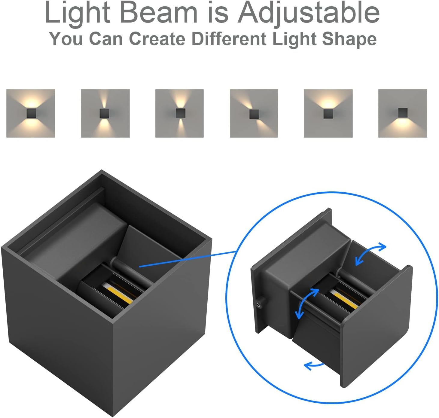 K-Bright 8 Stuks LED Wandlampen Binnen/Buiten 12W Wandlamp OP EN Neer Verstelbare Lichtstraal, 3000K Warm Wit Buiten Wandlamp IP65 Voor Woonkamer Slaapkamer Balkon, Donkergrijs