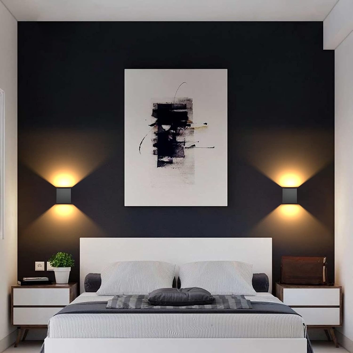 K-Bright 8 Stuks LED Wandlampen Binnen/Buiten 12W Wandlamp OP EN Neer Verstelbare Lichtstraal, 3000K Warm Wit Buiten Wandlamp IP65 Voor Woonkamer Slaapkamer Balkon, Donkergrijs