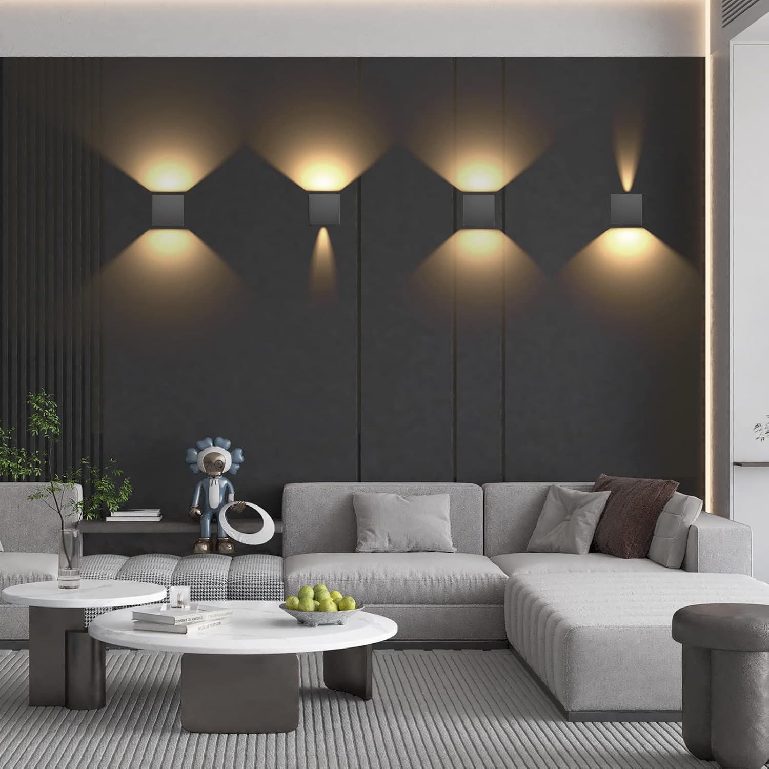 K-Bright 8 Stuks LED Wandlampen Binnen/Buiten 12W Wandlamp OP EN Neer Verstelbare Lichtstraal, 3000K Warm Wit Buiten Wandlamp IP65 Voor Woonkamer Slaapkamer Balkon, Donkergrijs