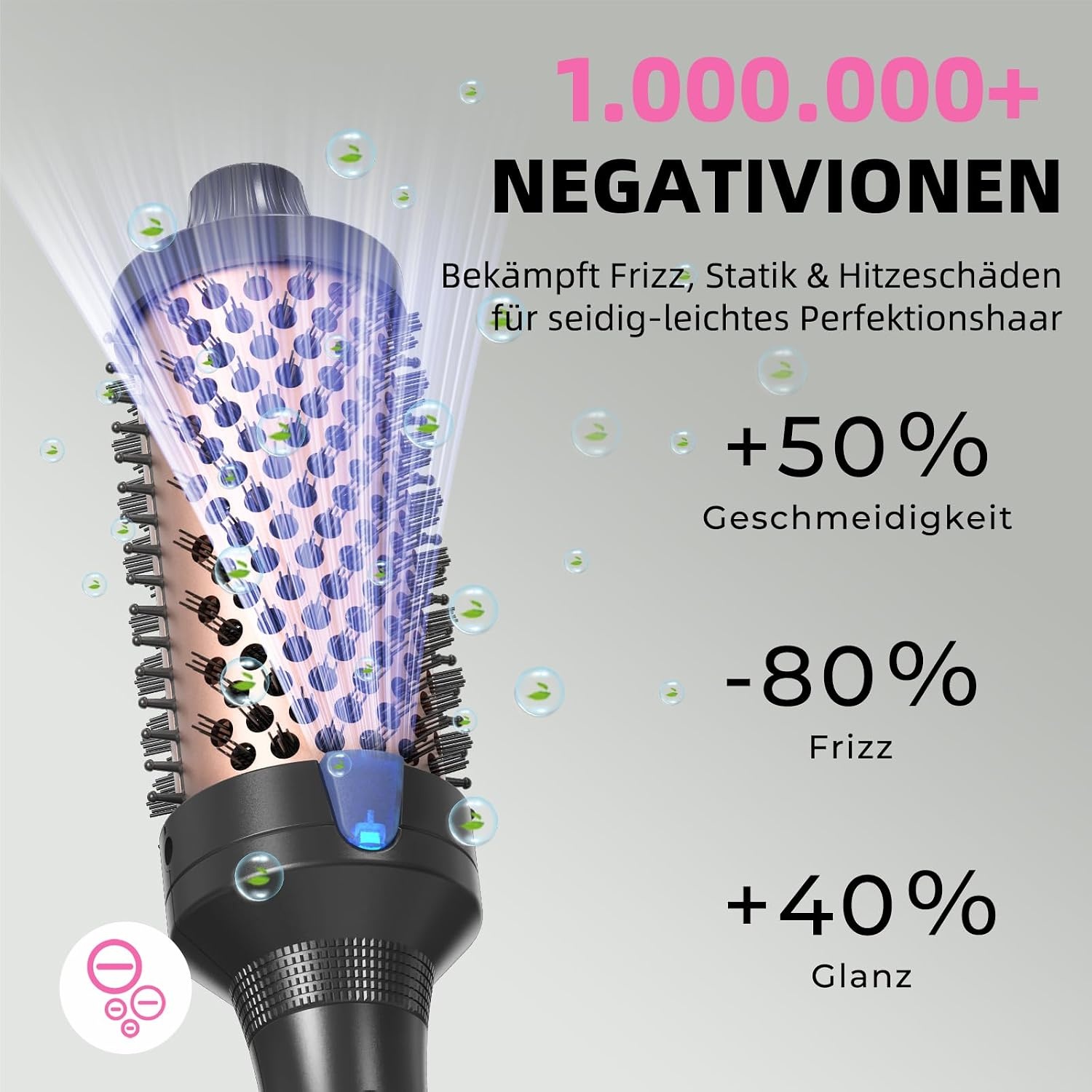 K&K Brosse thermique Keratin Thermal Brush Protect - Tonneau chauffant - Brosse à cheveux chaude - Ionique lisse - Peigne volume - Fer à lisser - Bigoudis - Double tension (noir, 45 mm)