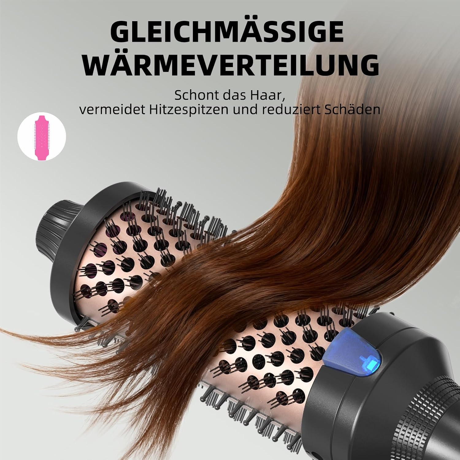 K&K Brosse thermique Keratin Thermal Brush Protect - Tonneau chauffant - Brosse à cheveux chaude - Ionique lisse - Peigne volume - Fer à lisser - Bigoudis - Double tension (noir, 45 mm)