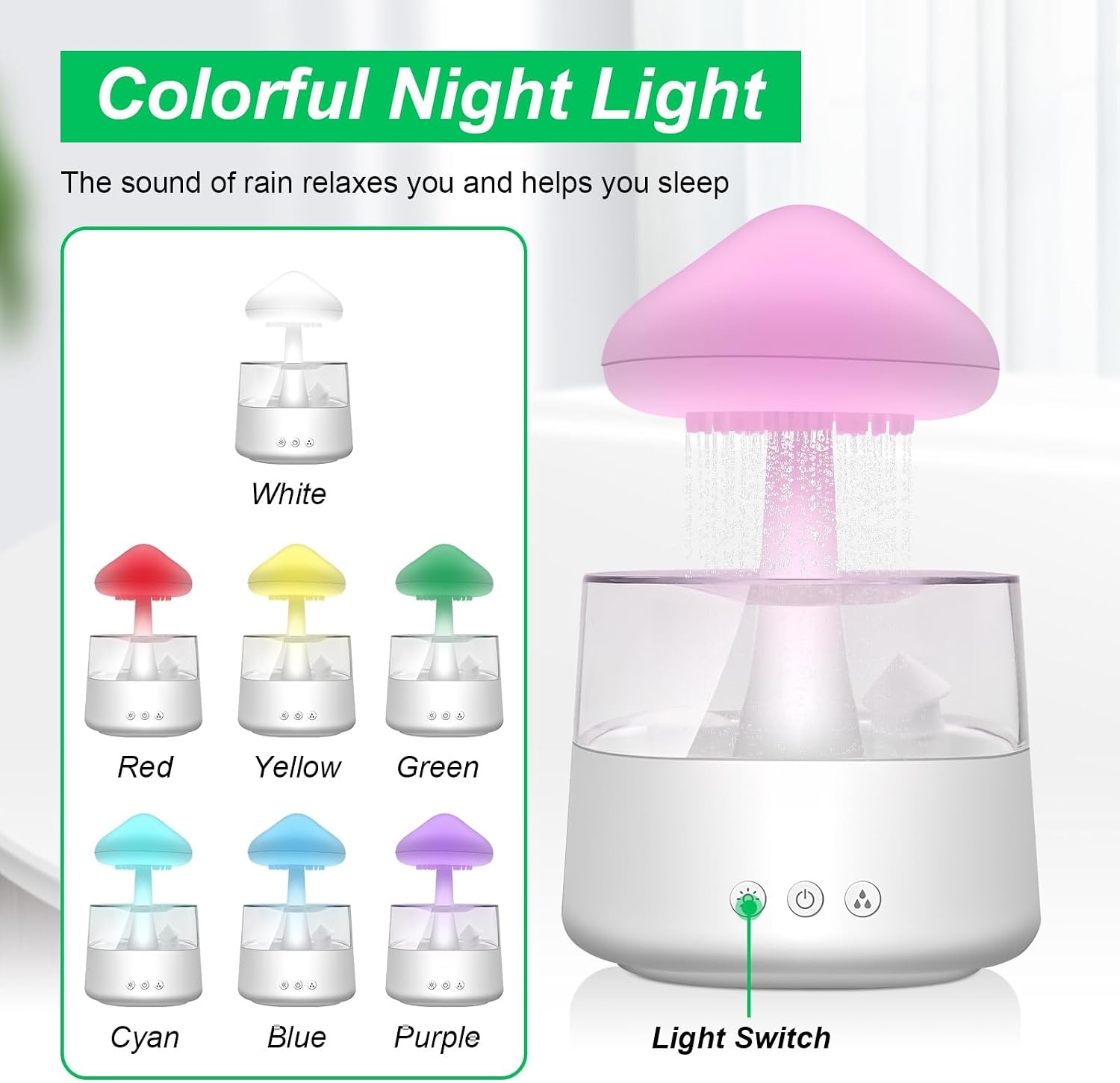 Regenwolk Luchtbevochtiger & Diffuser met LED - 450ml