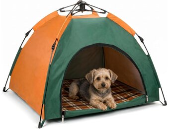 QWORK® Opvouwbare huisdierentent voor kleine tot middelgrote honden & katten, 80 x 77 x 70 cm, ingang 37 cm, waterafstotende pop-up tent met kussen — Niet voor grote honden