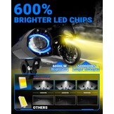 SUPAREE Motorcycle Headlight LED 12V Motorcycle Floodlights LED Motorcycle Extra LED Lights with Bracket Universal 7800LM 6500K IP68 for Motorcycle ATV SUV Truck 2 Pieces (E-mark) Yellow & Cool White