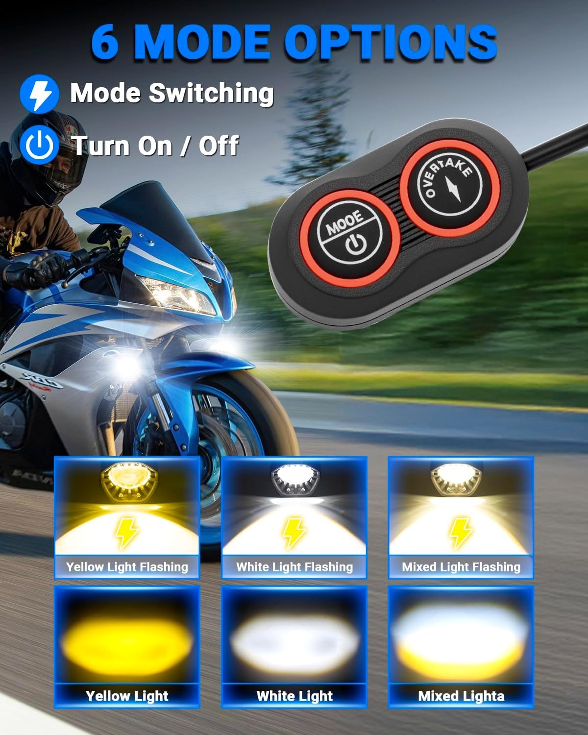 SUPAREE Motorcycle Headlight LED 12V Motorcycle Floodlights LED Motorcycle Extra LED Lights with Bracket Universal 7800LM 6500K IP68 for Motorcycle ATV SUV Truck 2 Pieces (E-mark) Yellow & Cool White