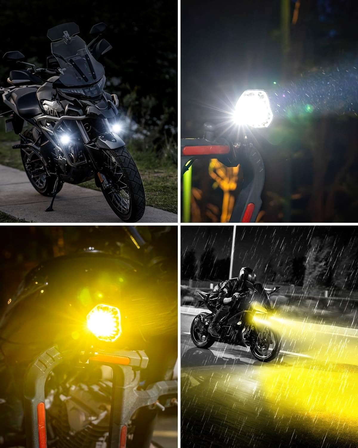 SUPAREE Motorcycle Headlight LED 12V Motorcycle Floodlights LED Motorcycle Extra LED Lights with Bracket Universal 7800LM 6500K IP68 for Motorcycle ATV SUV Truck 2 Pieces (E-mark) Yellow & Cool White