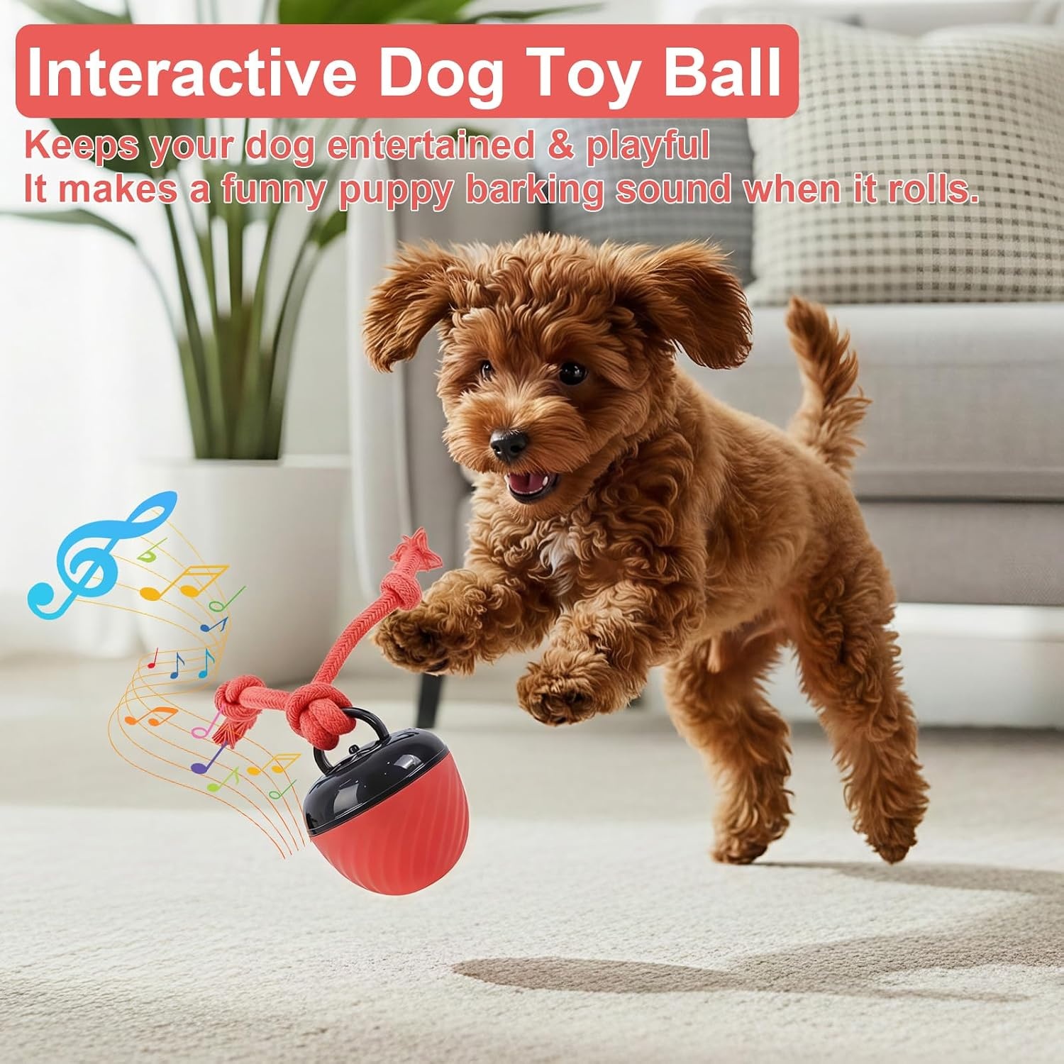 Interactive Dog Toys, Interactive Dog Toy Toy, Electric Dog Ball with Chew Laces, Dog Toy Ball with Bird Sounds, USB Rechargeable Ideal for Small Dogs and Puppies (New