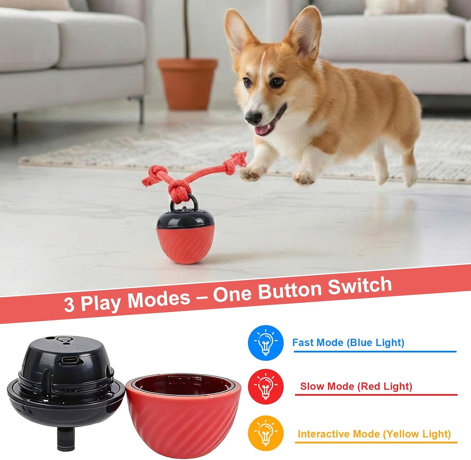 Interactive Dog Toys, Interactive Dog Toy Toy, Electric Dog Ball with Chew Laces, Dog Toy Ball with Bird Sounds, USB Rechargeable Ideal for Small Dogs and Puppies (New