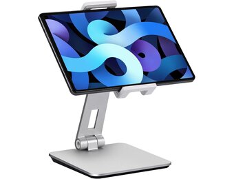 Tabletstandaard, verstelbaar en opvouwbaar, 360° draaibare zware aluminium tablethouder voor bureau, compatibel met iPad Pro/Air/Mini, Galaxy Tab, Surface Pro, Kindle Fire (7-13 inch) (zilver)