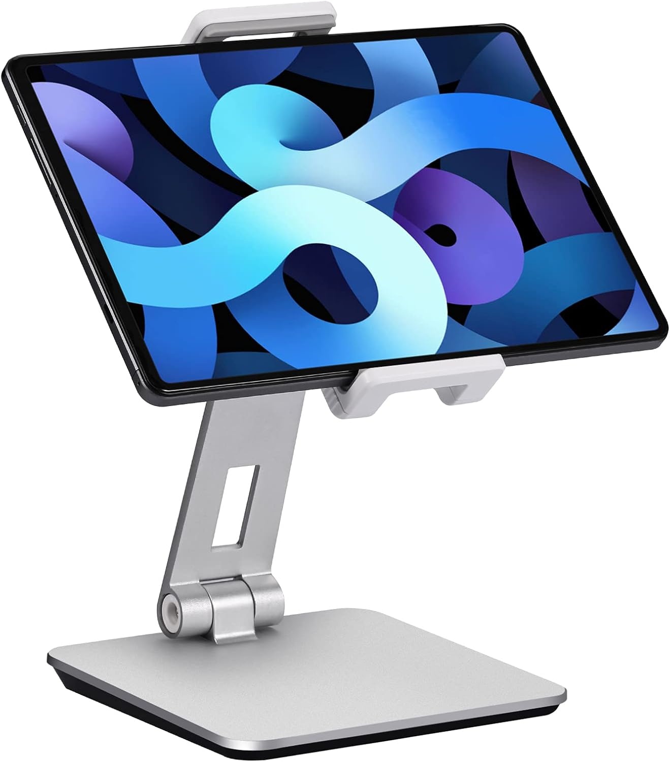 Tabletstandaard, verstelbaar en opvouwbaar, 360° draaibare zware aluminium tablethouder voor bureau, compatibel met iPad Pro/Air/Mini, Galaxy Tab, Surface Pro, Kindle Fire (7-13 inch) (zilver)