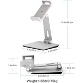 Tabletstandaard, verstelbaar en opvouwbaar, 360° draaibare zware aluminium tablethouder voor bureau, compatibel met iPad Pro/Air/Mini, Galaxy Tab, Surface Pro, Kindle Fire (7-13 inch) (zilver)