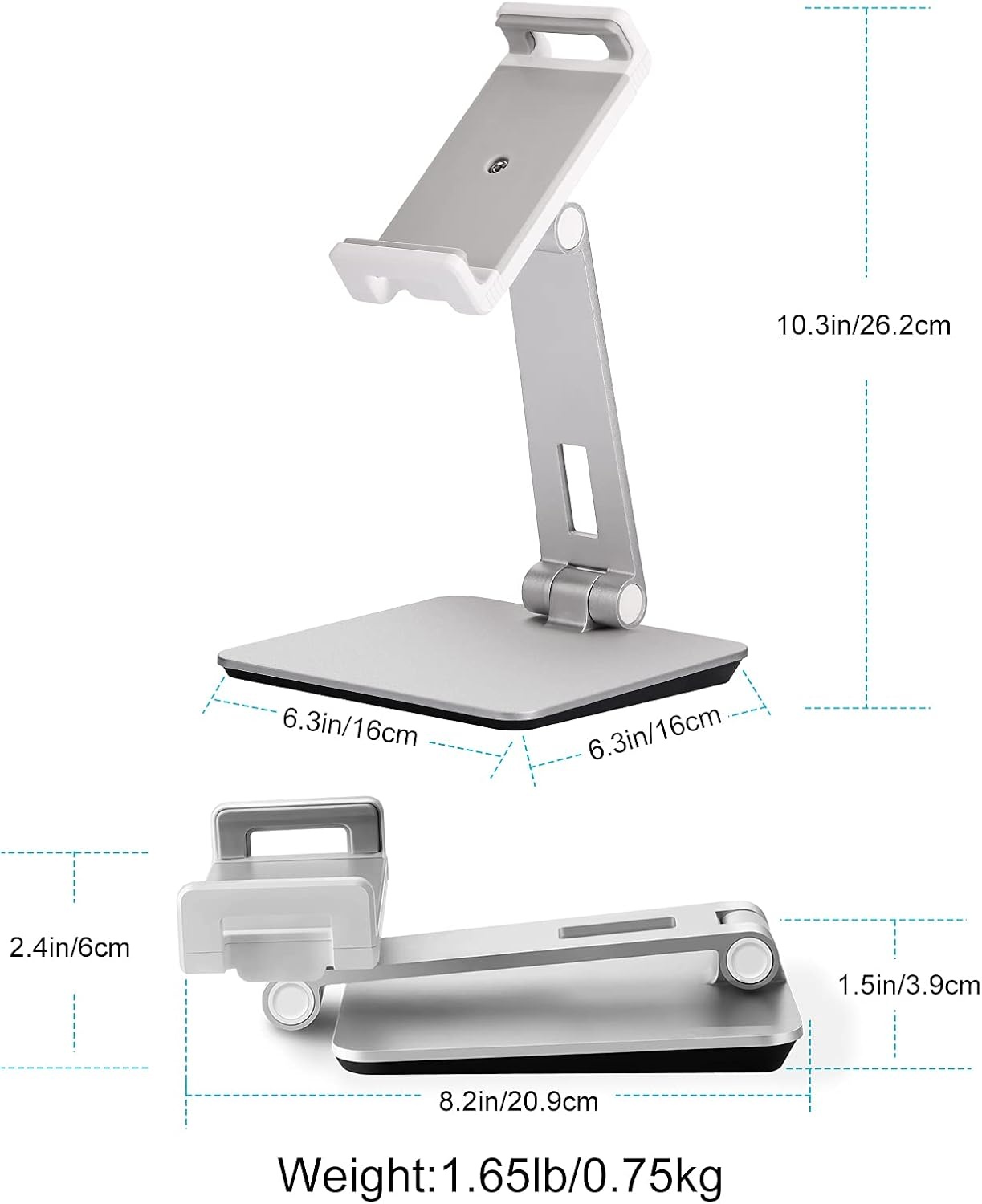 Tabletstandaard, verstelbaar en opvouwbaar, 360° draaibare zware aluminium tablethouder voor bureau, compatibel met iPad Pro/Air/Mini, Galaxy Tab, Surface Pro, Kindle Fire (7-13 inch) (zilver)