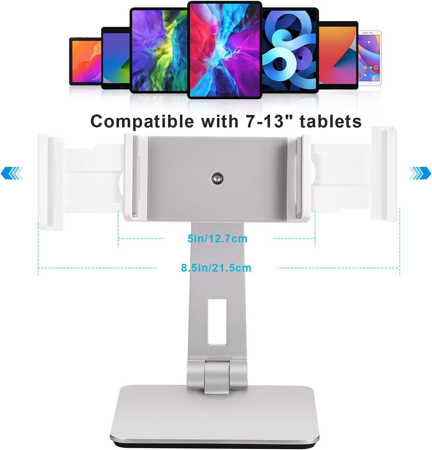 Tabletstandaard, verstelbaar en opvouwbaar, 360° draaibare zware aluminium tablethouder voor bureau, compatibel met iPad Pro/Air/Mini, Galaxy Tab, Surface Pro, Kindle Fire (7-13 inch) (zilver)
