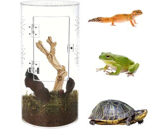 Terraria voor reptielen, mini-terrarium, complete set, waterdicht, acryl, vivarium, cilindrisch, faunabox met voordeur voor kleine reptielen, kikker, springspinnen, bidan, gekkoslakken