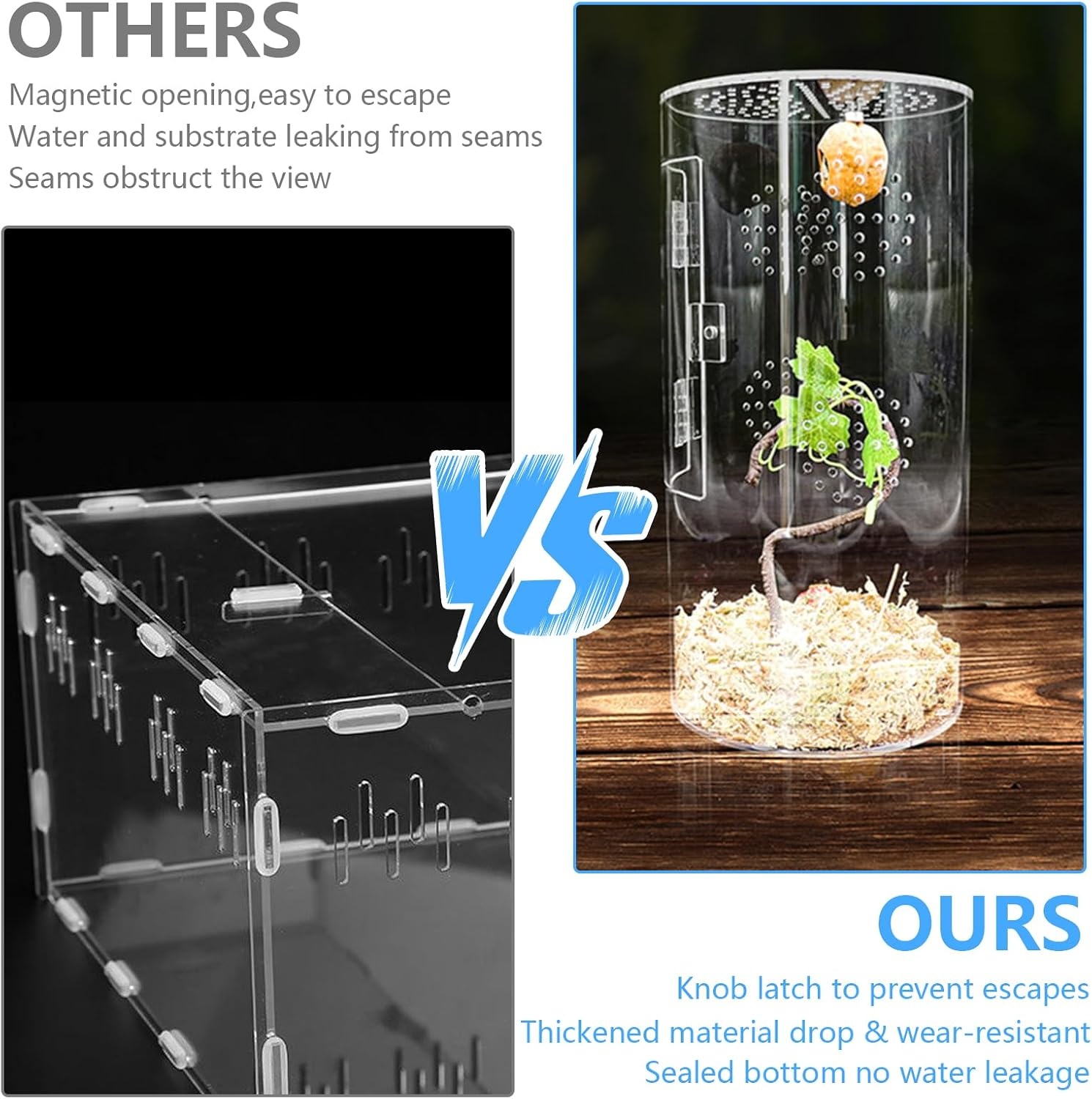 Terraria voor reptielen, mini-terrarium, complete set, waterdicht, acryl, vivarium, cilindrisch, faunabox met voordeur voor kleine reptielen, kikker, springspinnen, bidan, gekkoslakken