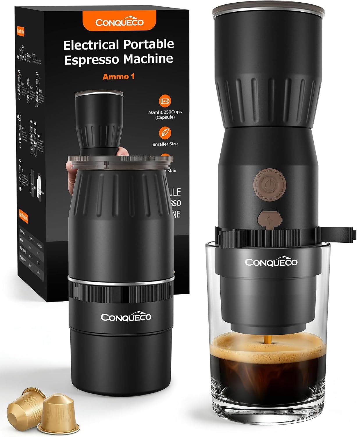 Draagbare handheld elektrische espressomachine, ultralicht compact koffiezetapparaat voor warm water, 160 ml grote watertank, 2300 mAh batterij, unieke beugel snel brouwen voor NS-capsules, reizen