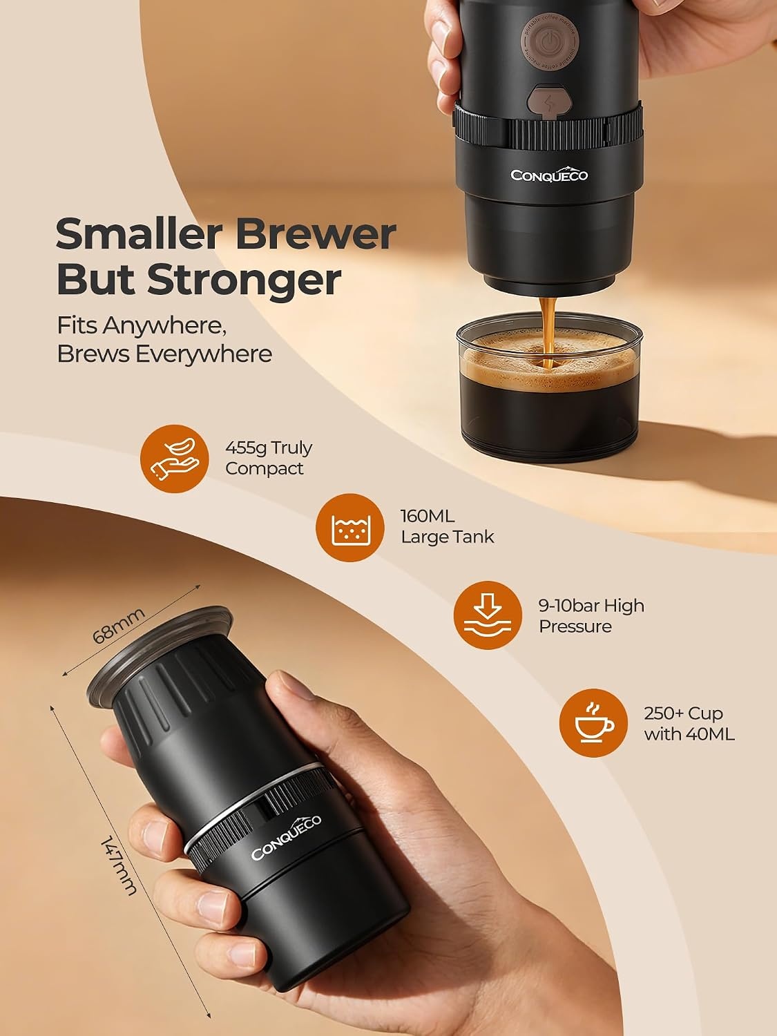 Draagbare handheld elektrische espressomachine, ultralicht compact koffiezetapparaat voor warm water, 160 ml grote watertank, 2300 mAh batterij, unieke beugel snel brouwen voor NS-capsules, reizen