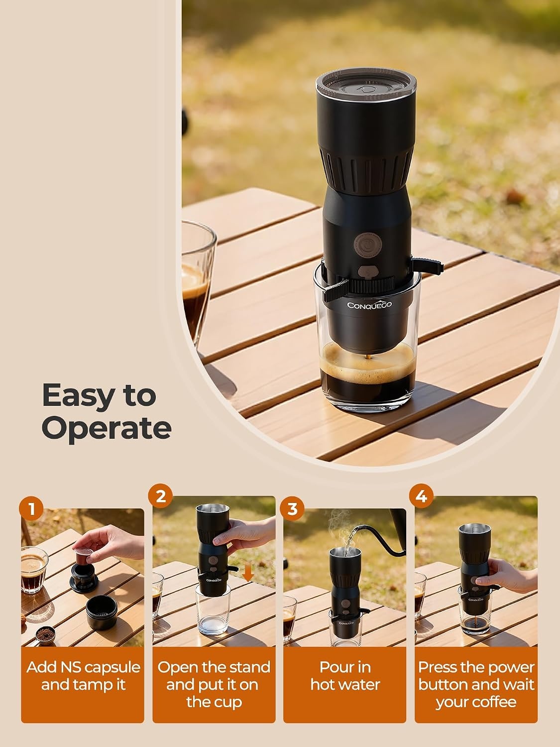 Draagbare handheld elektrische espressomachine, ultralicht compact koffiezetapparaat voor warm water, 160 ml grote watertank, 2300 mAh batterij, unieke beugel snel brouwen voor NS-capsules, reizen