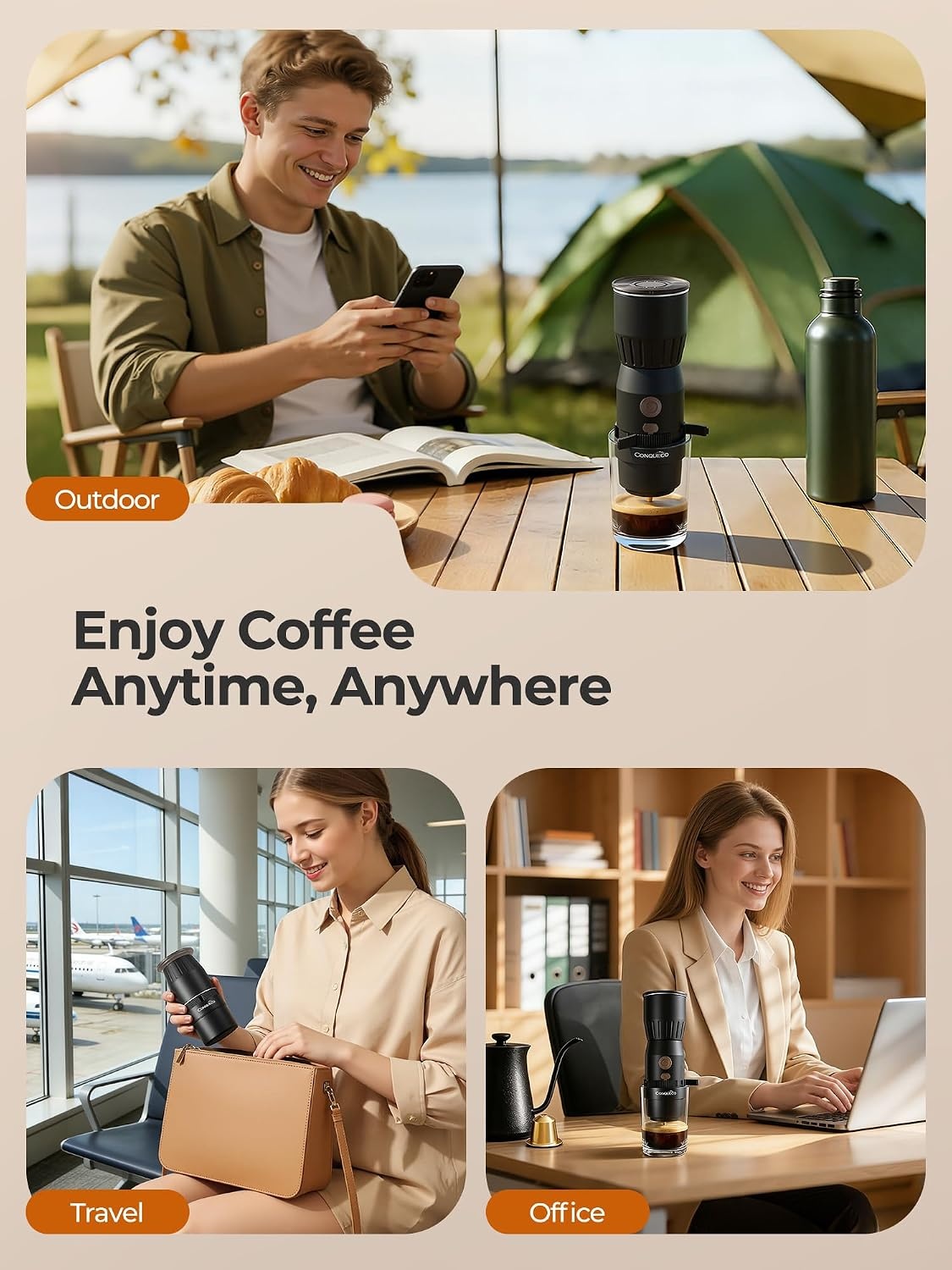 Draagbare handheld elektrische espressomachine, ultralicht compact koffiezetapparaat voor warm water, 160 ml grote watertank, 2300 mAh batterij, unieke beugel snel brouwen voor NS-capsules, reizen