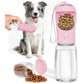 Draagbare Hondenwaterfles Roze 550ml - Lekvrij met Voerbak - 67% Korting