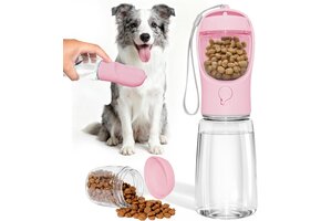 Draagbare Honden Waterfles Roze 550ml | Lekvrij & Voerbak