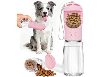 Draagbare waterfles voor honden, draagbare waterdrinkmachine voor honden, voor reizen, wandelingen en buitenactiviteiten (Roze, 550ml)
