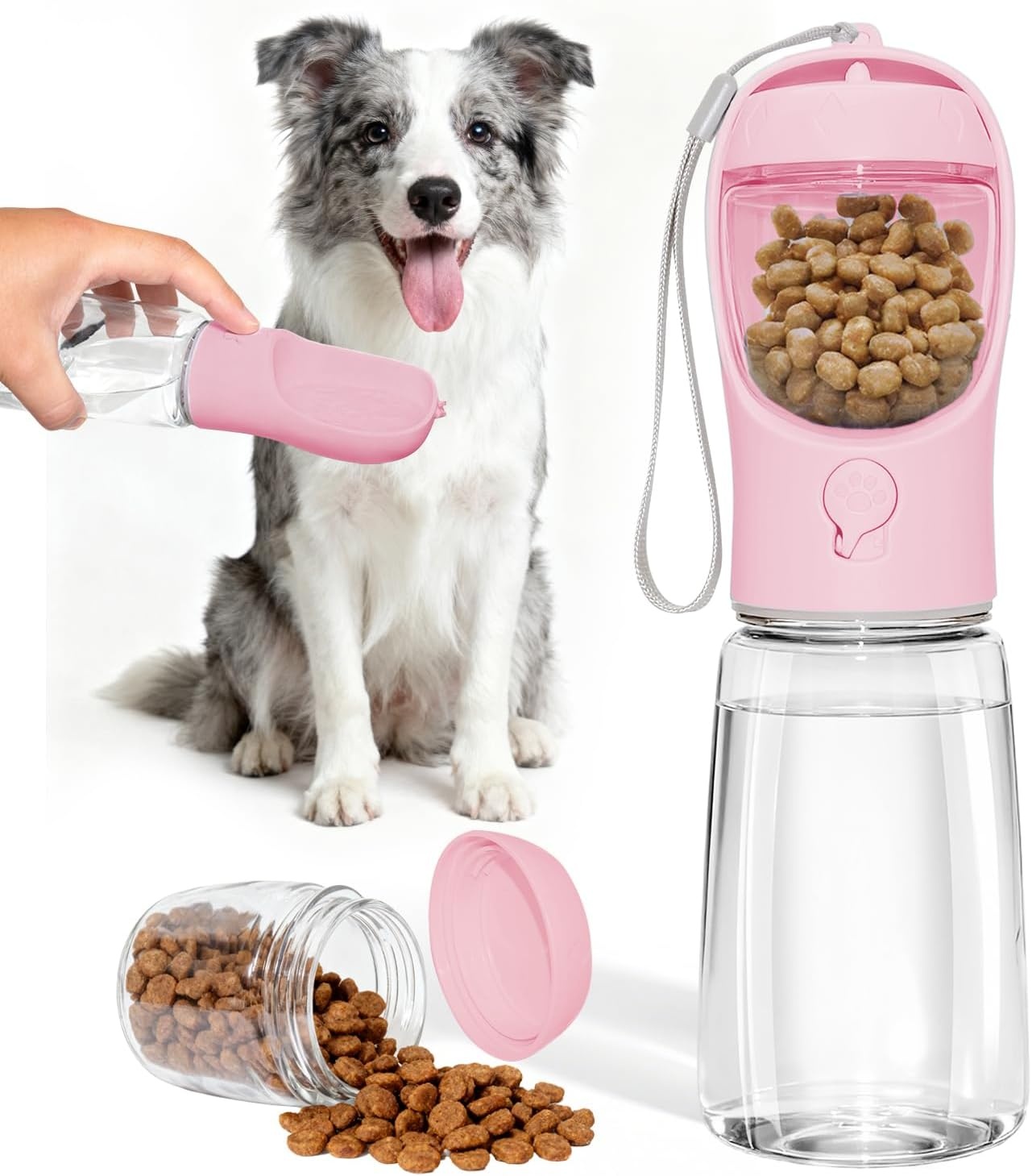 Draagbare Hondenwaterfles Roze 550ml - Lekvrij met Voerbak - 67% Korting