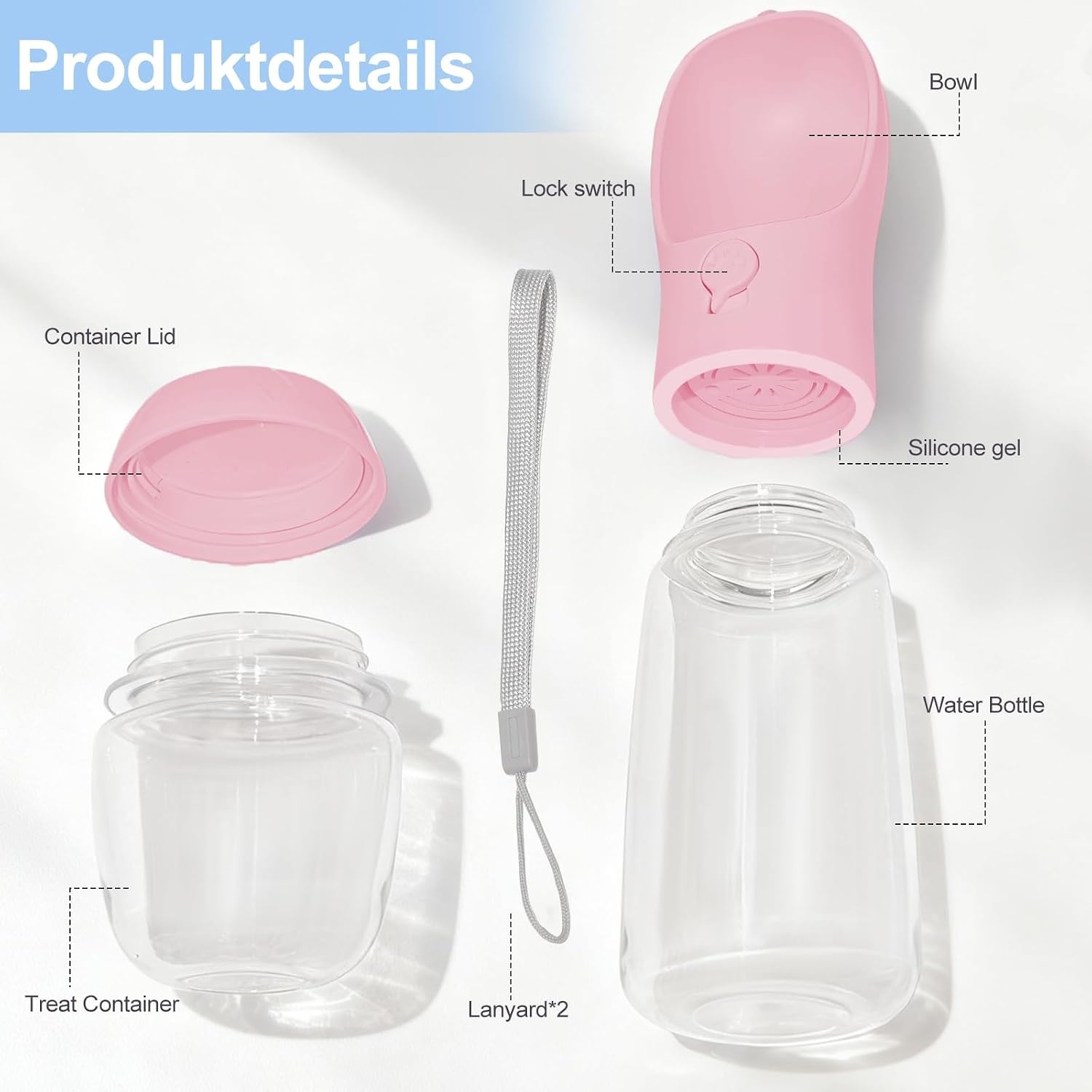 Draagbare Hondenwaterfles Roze 550ml - Lekvrij met Voerbak - 67% Korting
