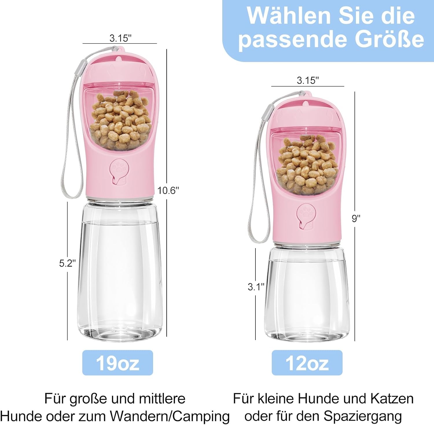 Draagbare Hondenwaterfles Roze 550ml - Lekvrij met Voerbak - 67% Korting