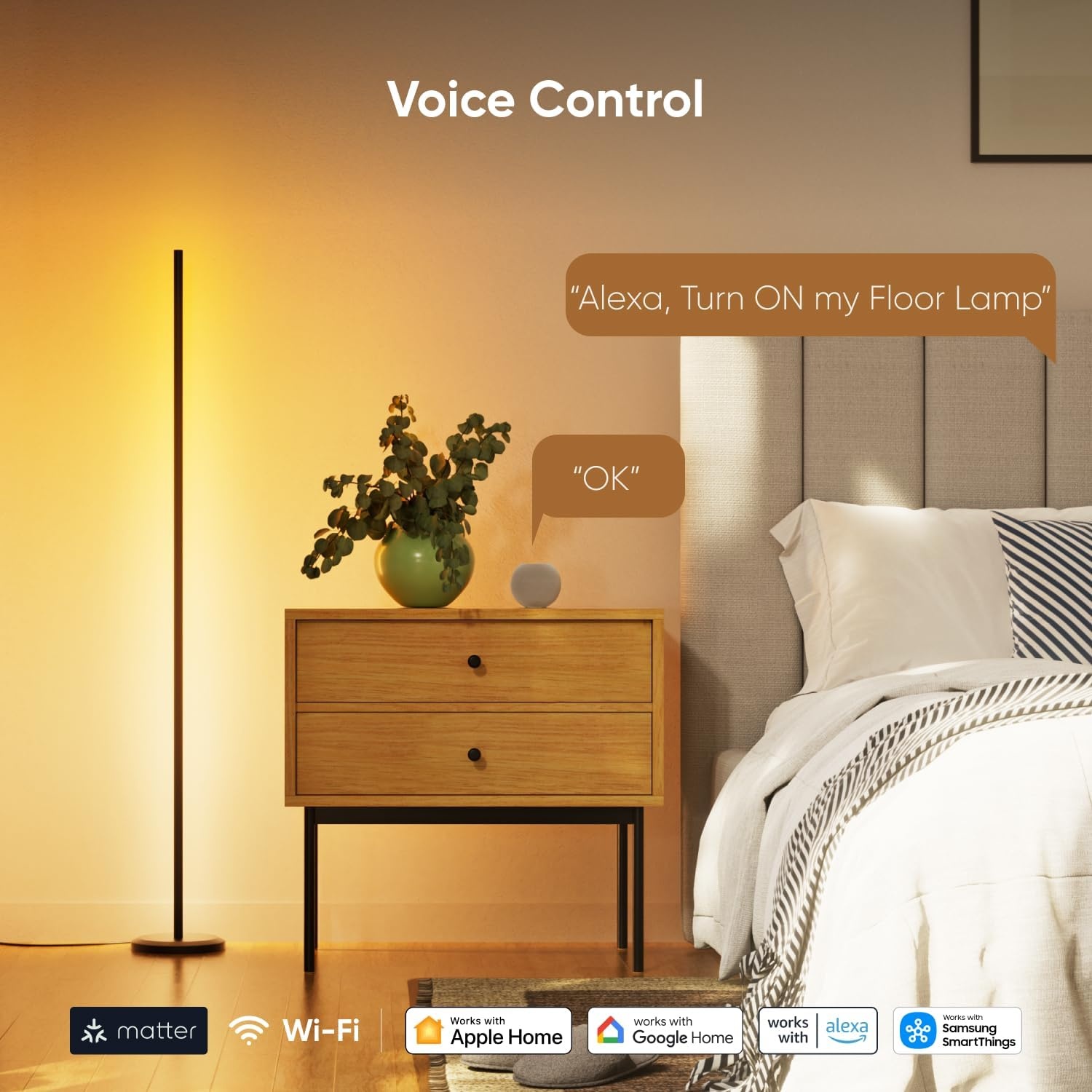 Nanoleaf Matter Smart vloerlamp woonkamer, staande lamp met heldere en dichte RGBIC LED's, slaapkamer hoek sfeerlicht muzieksynchronisatie, 200+ dynamische scènes, app en spraakbesturing (werkt met