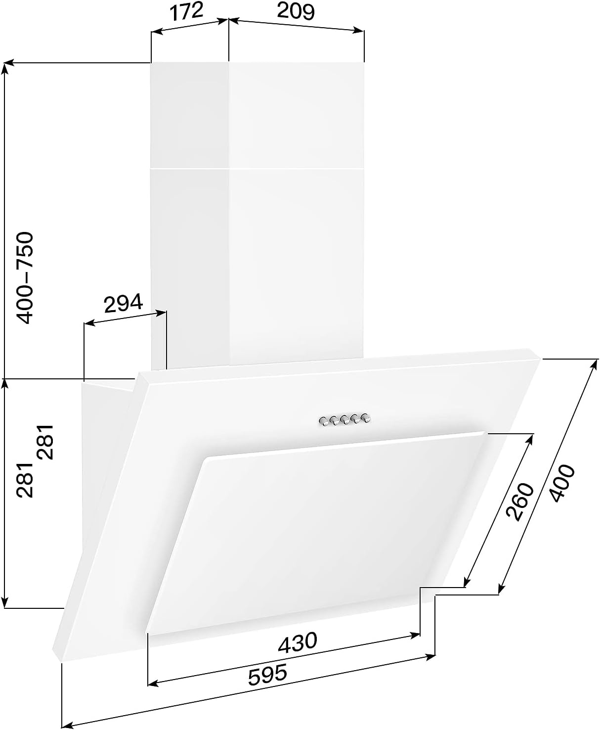 TopStrong Afzuigkap 60 cm Wit - 350 m³/u - Energieklasse A++ - Incl. Koolstoffilter